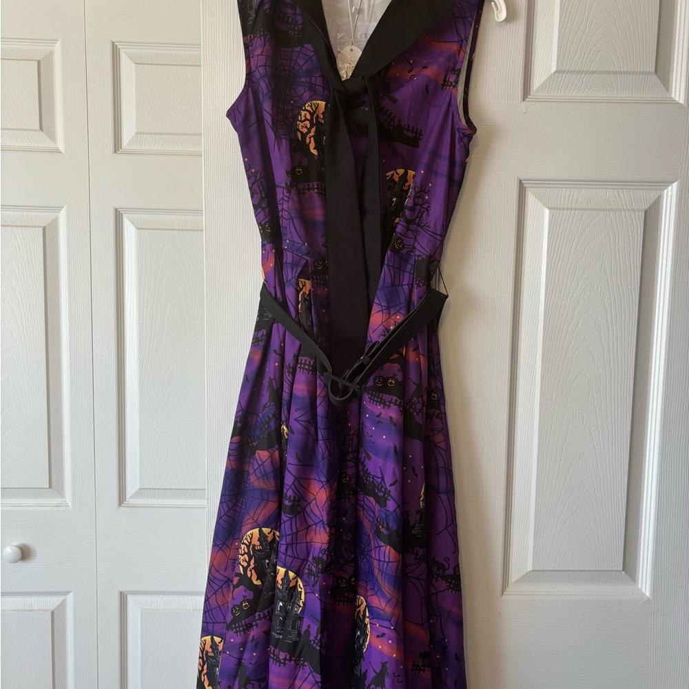 Unique Vintage Purple Halloween Print Edith Swing Dress NWT